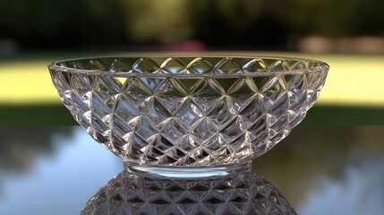 Poster - Elegant Crystal Bowl with Intricate Diamond Pattern and Reflection