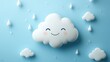 © Almahyra - Happy smiling cloud raining, pastel blue background.
