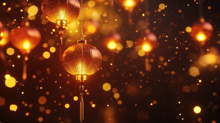 Poster - Elegant Lanterns Glowing in the Night with Sparkling Background