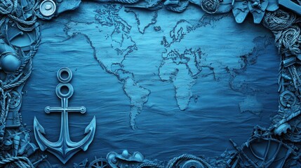 Poster - Nautical map and anchor with decorative embellishments for marine themed projects. Generative AI