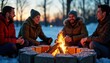 © Maryna - Friends gather around glowing fire pit in winter. Enjoy warm evening, conversation. Winter scenery surrounds. Intimate moment. Group sharing stories, laughter. Outdoor winter gathering. Peaceful,