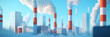 © Oleksandr - An industrial scene with smokestacks surrounded by abstract representations of clean energy, showing the contrast between pollution and the future of sustainability.