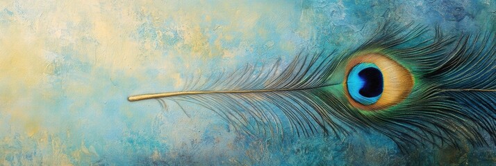 Aufkleber - Intricate close up of a peacock feather showcasing vibrant colors and delicate textures with ample space for text insertion. Generative AI
