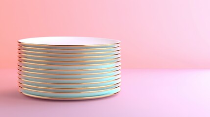 Poster - Stacked Elegant Plates on a Soft Pink Background with a Modern Twist