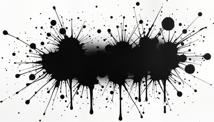 Poster - Abstract artistic design with black ink splatter. Paint drips, splatters create messy, textured pattern. Hand drawn graphic design elements for artistic projects. Grungy, dirty effect. Use as