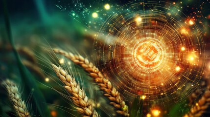 Fototapete - Modern Security Technology with Bright Agricultural Background