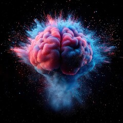 Poster - Explosive brain visualization abstract concept digital art dark background close-up creative expression