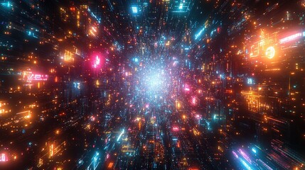 Poster - Exploring digital dimensions a cosmic burst of colorful lights in abstract space environment