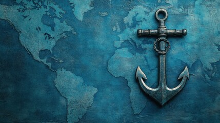 Poster - Nautical anchor resting on a vintage nautical map with ample space for text inclusion and design elements. Generative AI