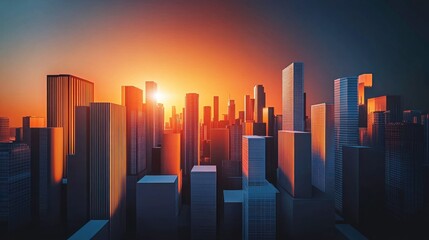 Poster - Urban Landscape with Warm Colors in 3D Style