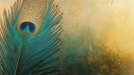 Leinwandbilder - Close up view of a vibrant peacock feather showcasing intricate textures and unique colors with ample copy space. Generative AI