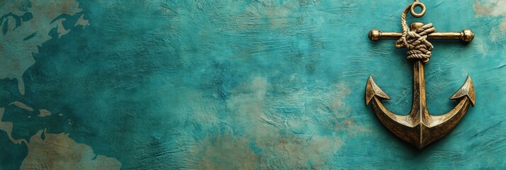 Poster - Nautical anchor on a textured map background with empty space for personalized text and design. Generative AI