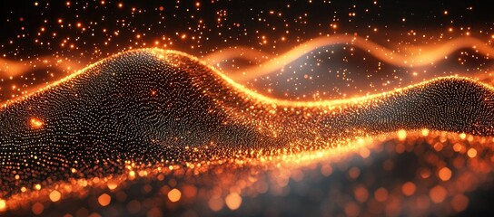 Poster - Abstract representation of glowing waves with particles, suggesting movement and energy.
