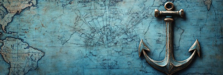 Aufkleber - Nautical map with anchor offers a perfect space for text on a mariners background filled with travel dreams. Generative AI