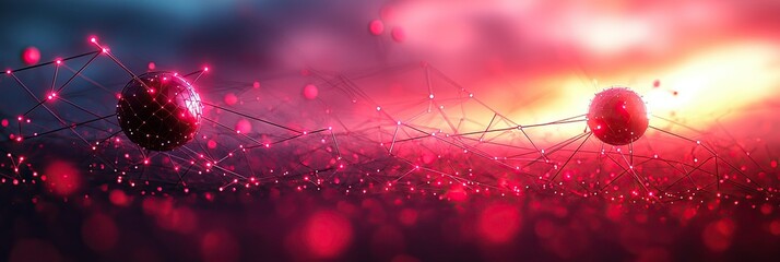 Poster - Abstract visualization of interconnected particles in a vibrant, cosmic environment.