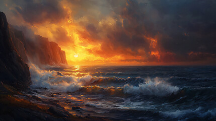 Wall Mural -  coastal cliffs sunrise