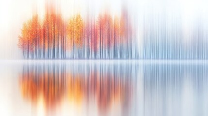 Wall Mural - Abstract autumnal trees reflected in still water.