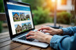 © Maryna - Woman browsing real estate website on laptop. Hands typing on keyboard. Open listings of houses. Modern tech convenience. Online home search. Digital property marketplace. Buying home. Residential