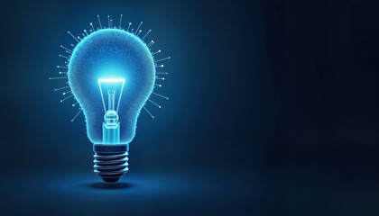 Poster - futuristic glowing light bulb with abstract tech design. blue background. modern concept of innovati