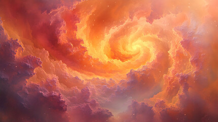 Wall Mural - abstract swirling amber clouds on a muted pink background with glowing nebula textures and gentle sh