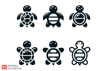 Collection of Cute Turtle Icons in Simple Black and White Design Style