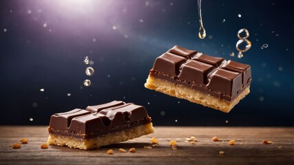 Wall Mural - A close-up of chocolate bars with a glossy finish, set against a dramatic background.