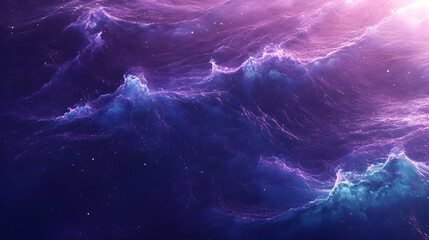 Wall Mural - abstract vibrant purple rays flowing across a deep blue background with glowing nebula textures and 