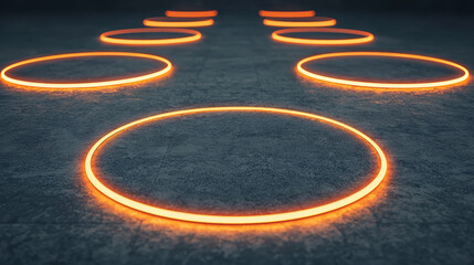Poster - Glowing orange circles on textured floor create futuristic atmosphere