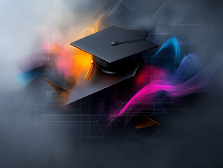 Poster - Radiant graduation cap with vibrant colors and abstract background