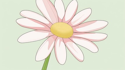 Poster - A cheerful daisy in shades of pink and white, each petal delicately outlined in sunlight, on a light green background like fresh spring leaves
