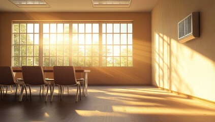 Poster - Sunlit office with chairs and table.