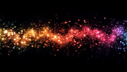 Aufkleber - Sparkling rainbow wave of lights on black background.