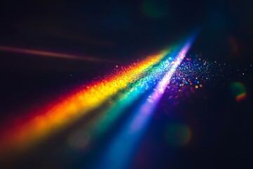 Aufkleber - Rainbow light beam with glitter particles on black background.