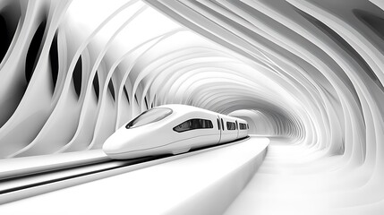 Poster - Futuristic White Train in a Smooth Clean Tunnel Environment