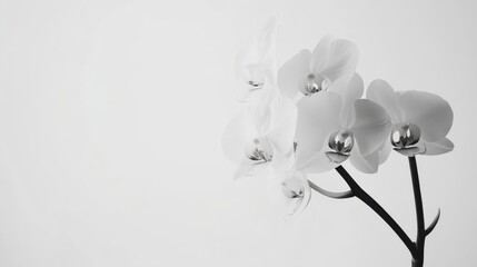 Wall Mural - A graceful white orchid with intricate, delicate blooms, on a clean white background