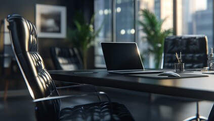 Aufkleber - Modern dark office interior with laptop on desk.