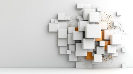 Poster - A dynamic arrangement of white and orange cubes creating a modern, abstract design against a minimalist background.