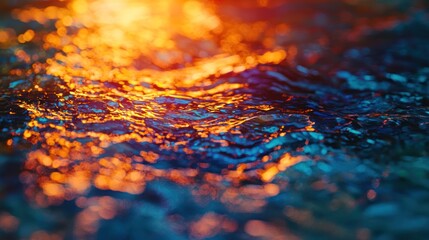 Poster - Abstract close-up of water reflecting vibrant sunset colors.