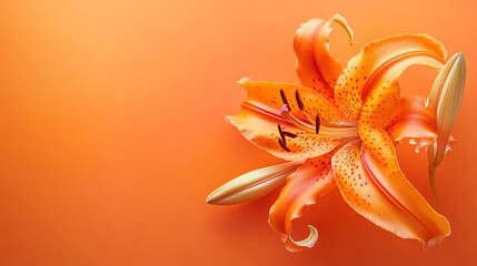 Poster - A vibrant orange tiger lily with bold, curved petals, on a fiery orange background