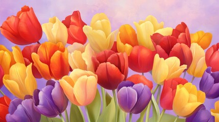 Aufkleber - A whimsical array of colorful tulips in shades of red, yellow, and purple