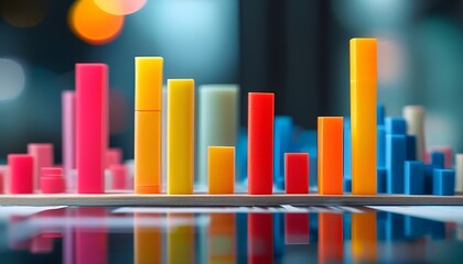 Poster - Dynamic abstract business growth visualization office space infographic display urban environment close-up view financial insights