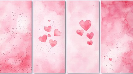 Wall Mural - Soft pink watercolor hearts and splashes background