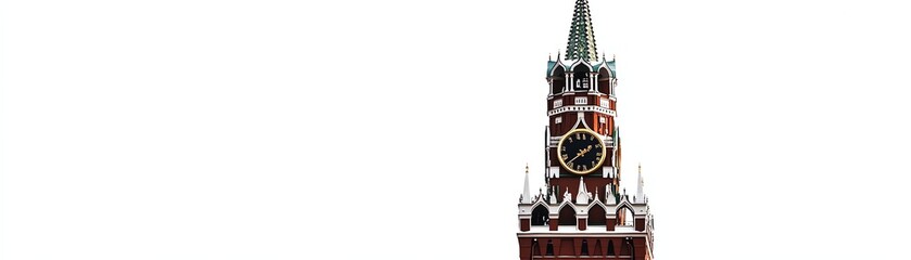 Kremlin clock tower, white isolated background