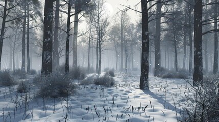  Serene Winter Morning. Tranquil nature in winter landscape concept