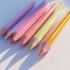 Poster - Colored pencils on white background. 3d render illustration.