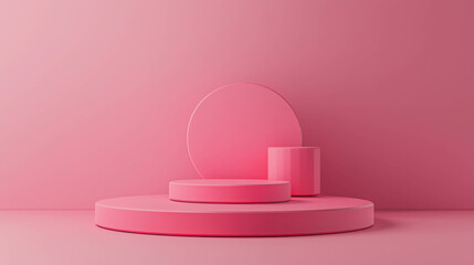 Poster - Simple 3D Rendered Platform for Product Display in Soft Pink Background