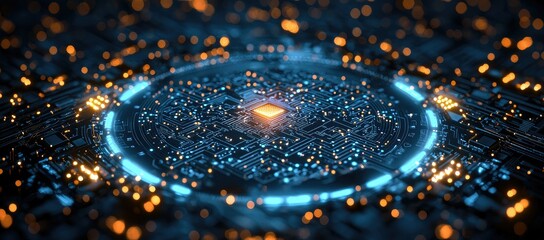 Poster - A digital circuit with glowing elements, symbolizing technology and data processing.
