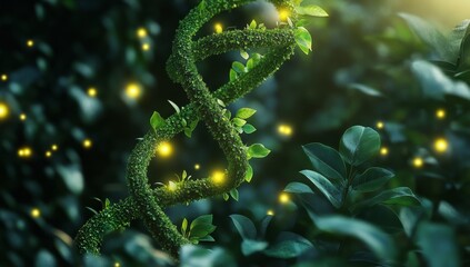 Canvas Print - Glowing DNA helix vine in lush foliage.