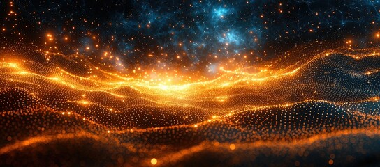 Poster - A digital landscape of glowing particles, creating a cosmic and abstract atmosphere.