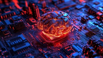 Aufkleber - Glowing brain on circuit board, AI concept. (2)